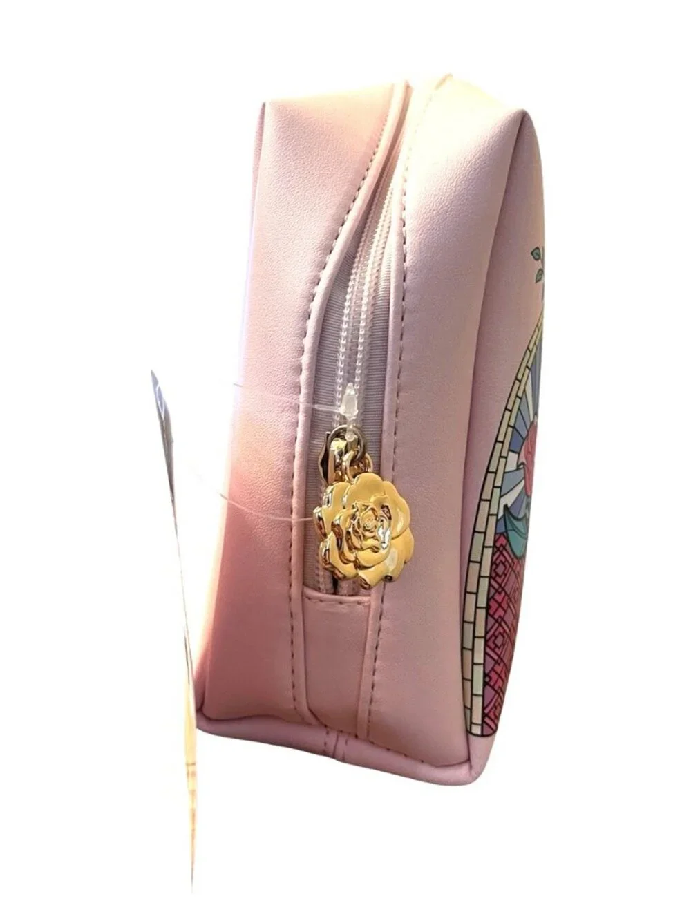 Disney Beauty and the Beast Pink Stainglass Belle Makeup Bag Cosmetic Case NWT